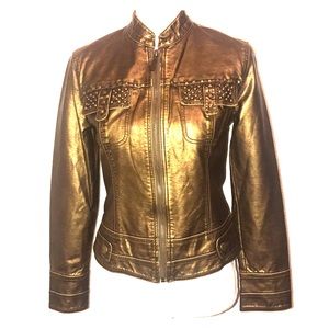 V CRISTINA Bronze Faux Leather Jacket Lined Size S